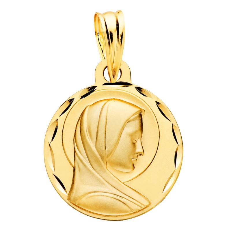 Médaille Vierge Marie en Or Jaune 375 ou 750, Diamètre 14 mm - Lumiosa