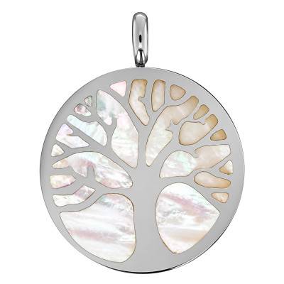 White Gold & Mother-of-Pearl Tree of Life Medal, 20 mm Diameter - Lumiosa