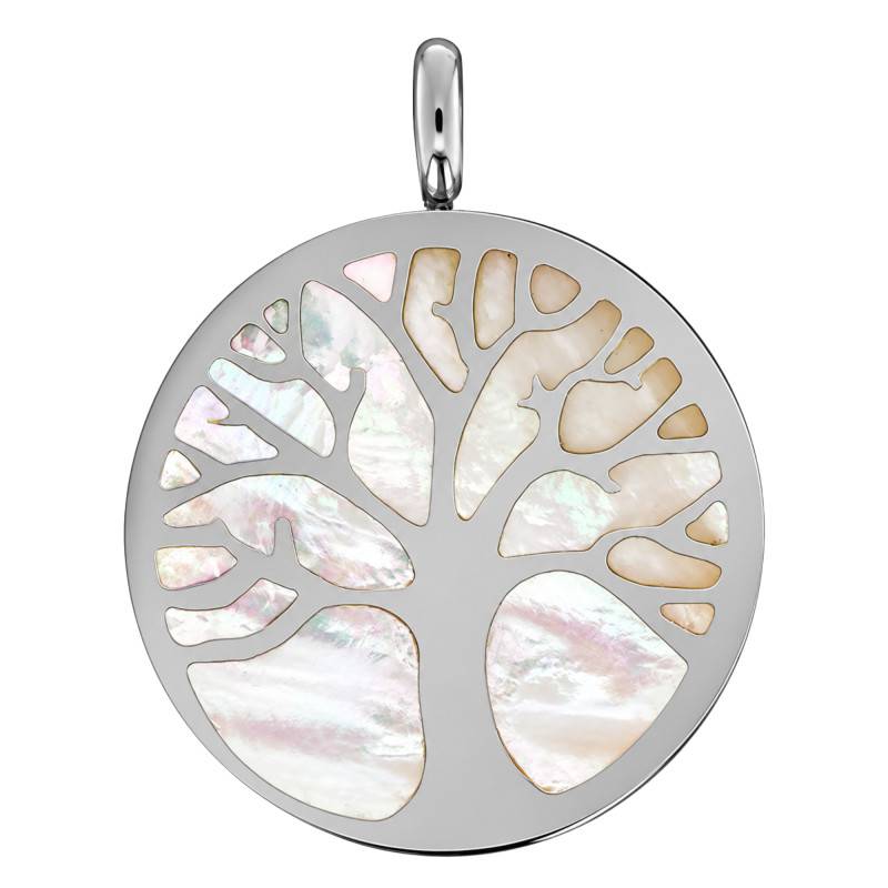 Médaille Arbre de Vie en Or Blanc & Nacre, Diamètre 20 mm - Lumiosa