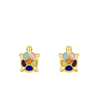 Turtle Stud Earrings in 375 Yellow Gold & Enamel - Bambins