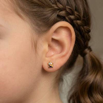 Turtle Stud Earrings in 375 Yellow Gold & Enamel - Bambins