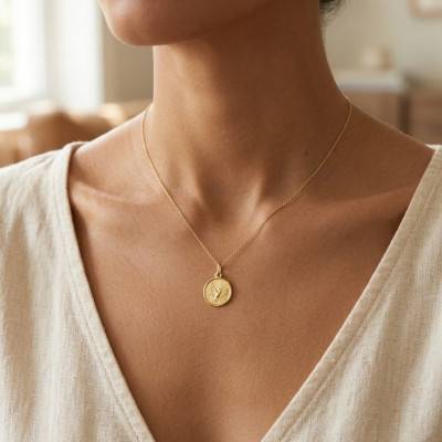 375 Yellow Gold Holy Spirit Dove Medal, 14 mm Diameter - Lumiosa