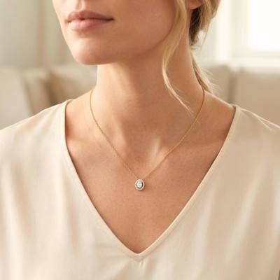 Collier Ovale Diamants de Synthèse 0,60 ct en 2 Ors 750, Longueur 40 à 42 cm Ajustable - Diamond Lady