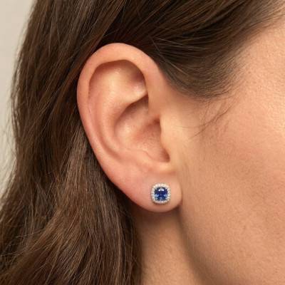 White 750/1000 Gold Cushion Lab-Grown Sapphire & Lab-Grown Diamond 0.30 ct Stud Earrings - Aurora