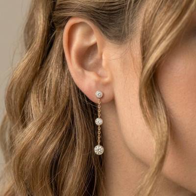 Boucles d'Oreilles Pendantes Diamants Clos 2 x 0,14 ct en 2 Ors 375 - Diamond Lady