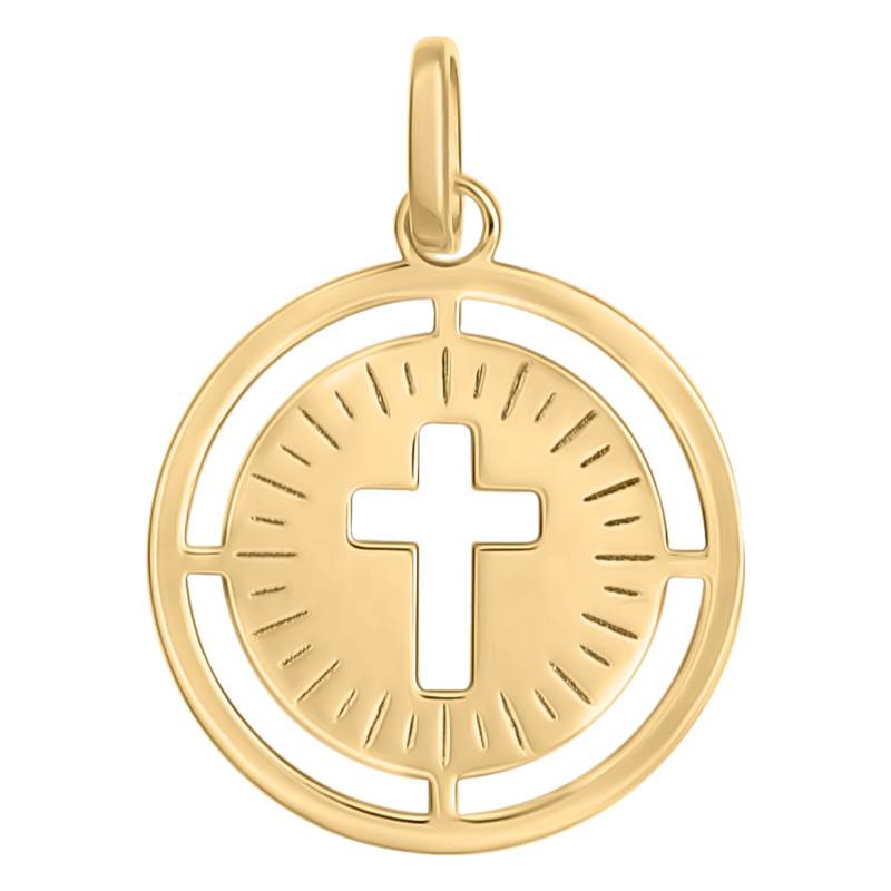 Médaille Croix ajourée en Or Jaune 375, Diamètre 13 mm - Lumiosa