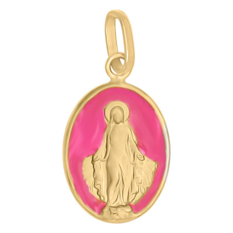 Médaille Vierge Miraculeuse en Or Jaune 750 & Laque Rose, Dimensions 10x7mm - Lumiosa