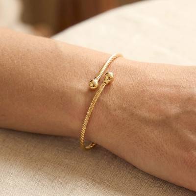 Bracelet Jonc Croisé Torsadé en Or Jaune 375, Diamètre 60 mm, Largeur 3 mm - Emanessence