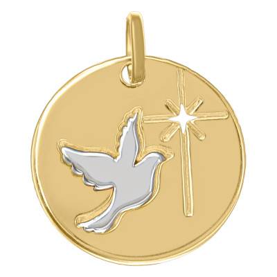 Openwork Dove 375/1000 Two-Tone Gold Medal, 14 mm Diameter - Lumiosa