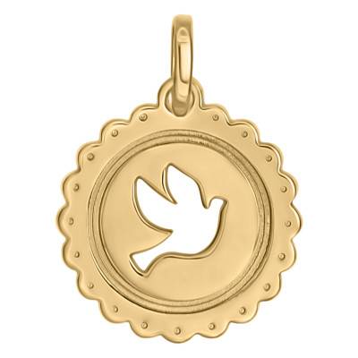 Médaille Colombe ajourée en Or Jaune 750, Diamètre 12 mm - Lumiosa