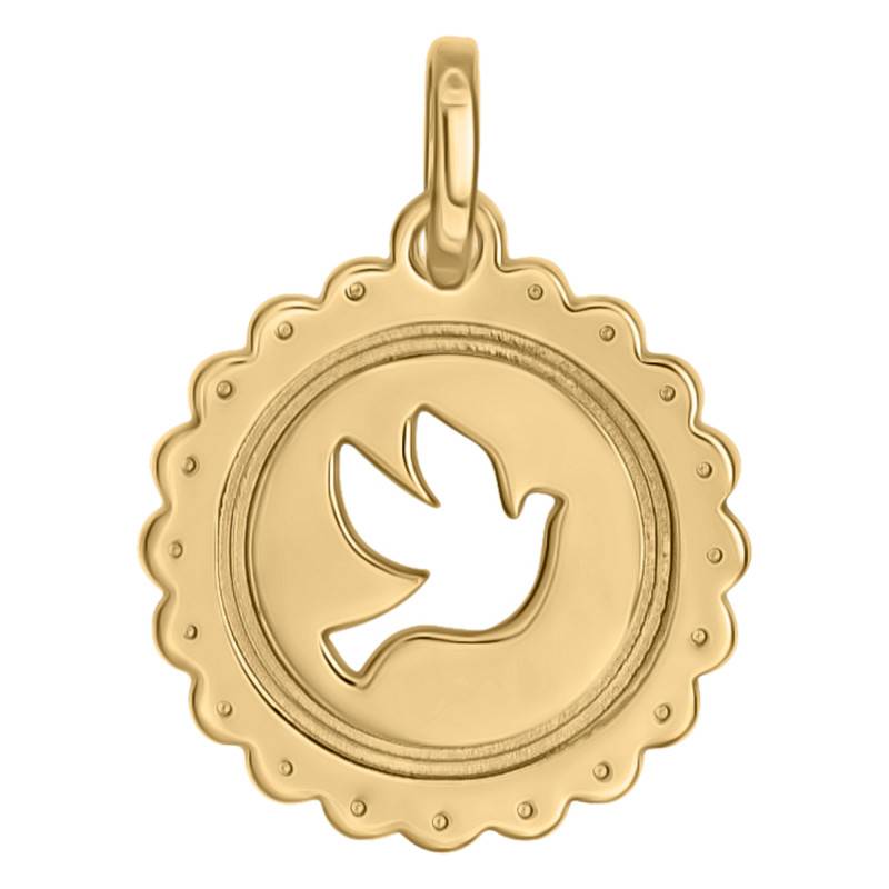 Openwork Dove 750/1000 Yellow Gold Medal, 12 mm Diameter - Lumiosa