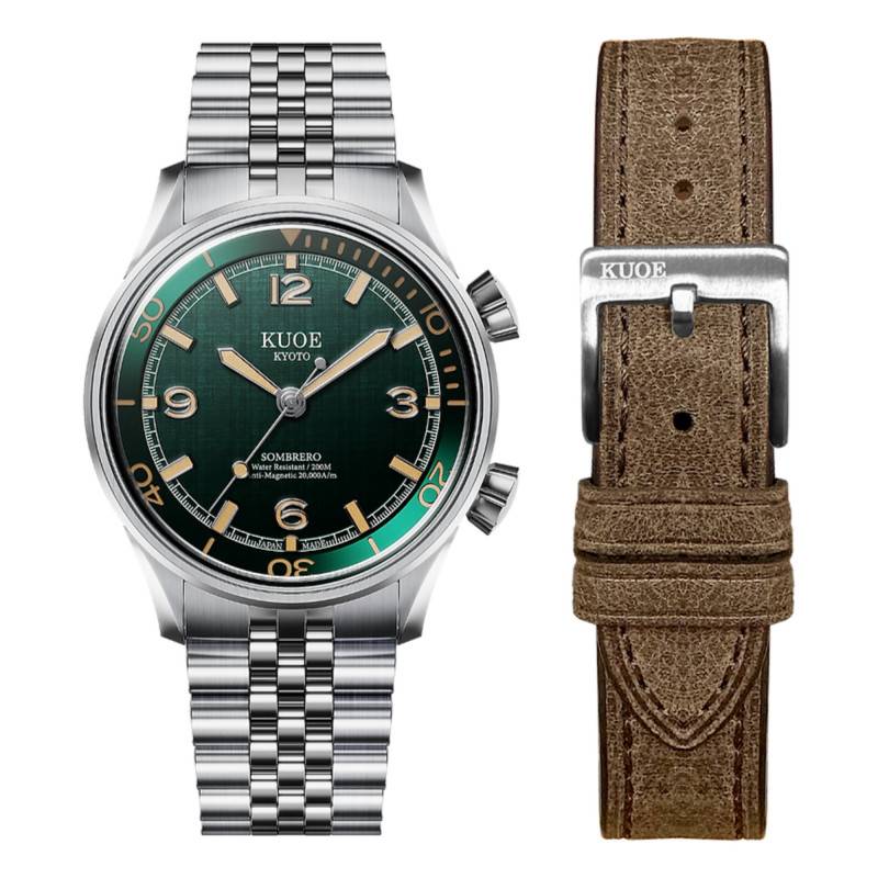 Sombrero 90-011 Green Linen Textured Dial Jubilee Bracelet Wall Clock - Kuoe Kyoto