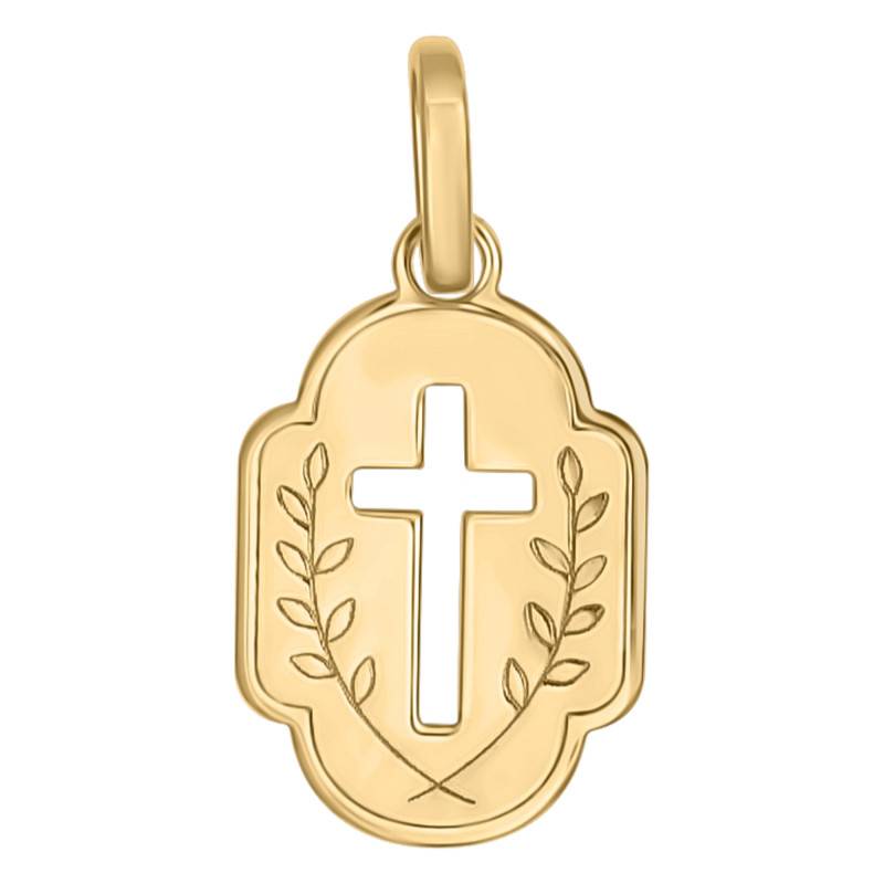 Openwork Cross 375/1000 Yellow Gold Plaque Pendant - Lumiosa