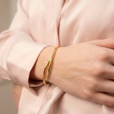 Bracelet Jonc Ovale Serpent en Or Jaune 375, Largeur 7 mm - Emanessence