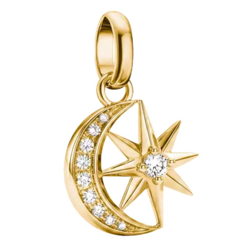 Gold-Tone Metal Moon and Star Charm Pendant with White Cubic Zirconia - Connect - CC1365-M01-14 - Thomas Sabo