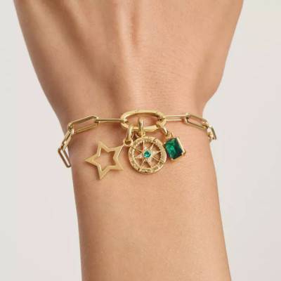 Green Nanocrystal & Gold-Toned Metal Compass Charm Pendant - Connect - CC1261-M01-6 - Thomas Sabo