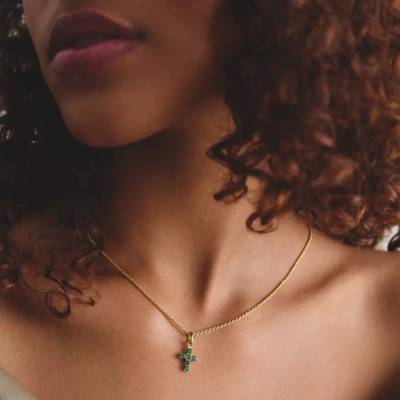 Green Nanocrystal & Gold-Toned Metal Cross Charm Pendant - Connect - CC1206-M01-6 - Thomas Sabo
