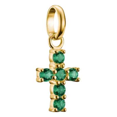 Green Nanocrystal & Gold-Toned Metal Cross Charm Pendant - Connect - CC1206-M01-6 - Thomas Sabo