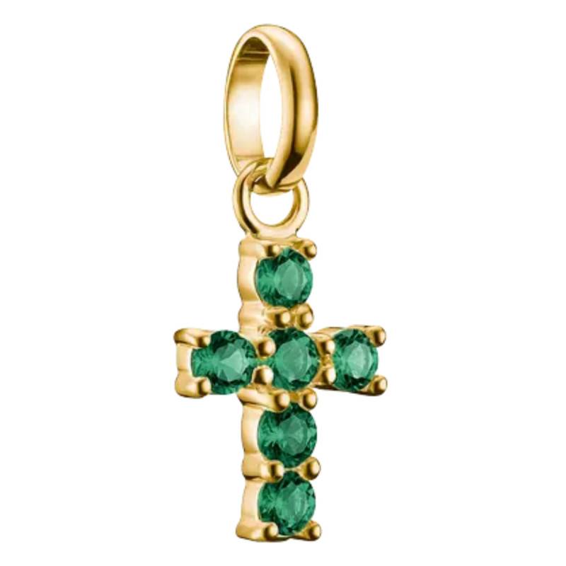 Green Nanocrystal & Gold-Toned Metal Cross Charm Pendant - Connect - CC1206-M01-6 - Thomas Sabo
