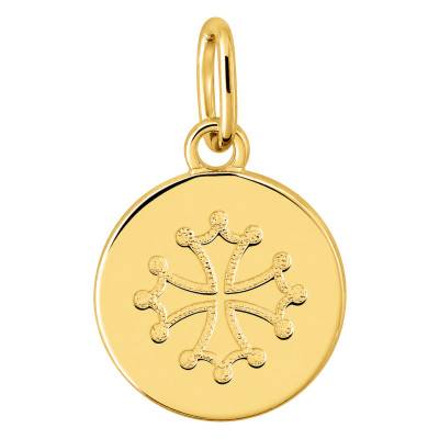 Occitan Cross Pendant in 375 Yellow Gold, Diameter 15 mm - Emanessence
