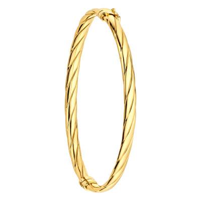 Bracelet Jonc Torsadé en Or Jaune 375, Diamètre 60 mm, Largeur 4,50 mm - Emanessence