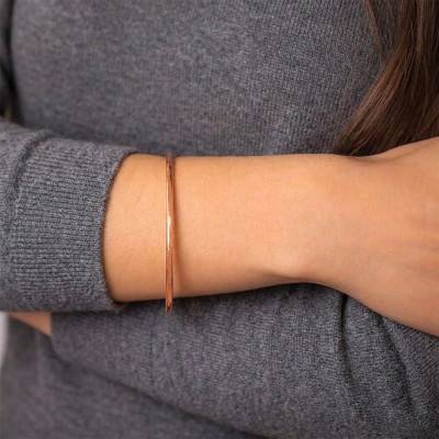 Bracelet Jonc Fil Rond Massif en Or Rose 750, Diamètre 60 mm, Largeur de 1 mm à 3,60 mm - Emanessence