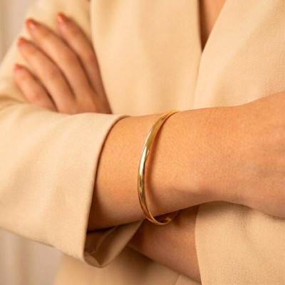 Bracelet Demi Jonc Plat en Or Jaune 750, Diamètre 70 mm, Largeur de 3 mm à 8 mm - Emanessence