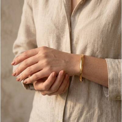 Bracelet Demi Jonc Fil Plat en Or Jaune 375, Diamètre de 55 mm à 70 mm, Largeur de 5 mm - Emanessence