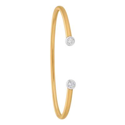 Bracelet Jonc Ouvert Flexible en 2 Ors 750 & Diamants 0,12 ct, Largeur 5 mm - Rosatella