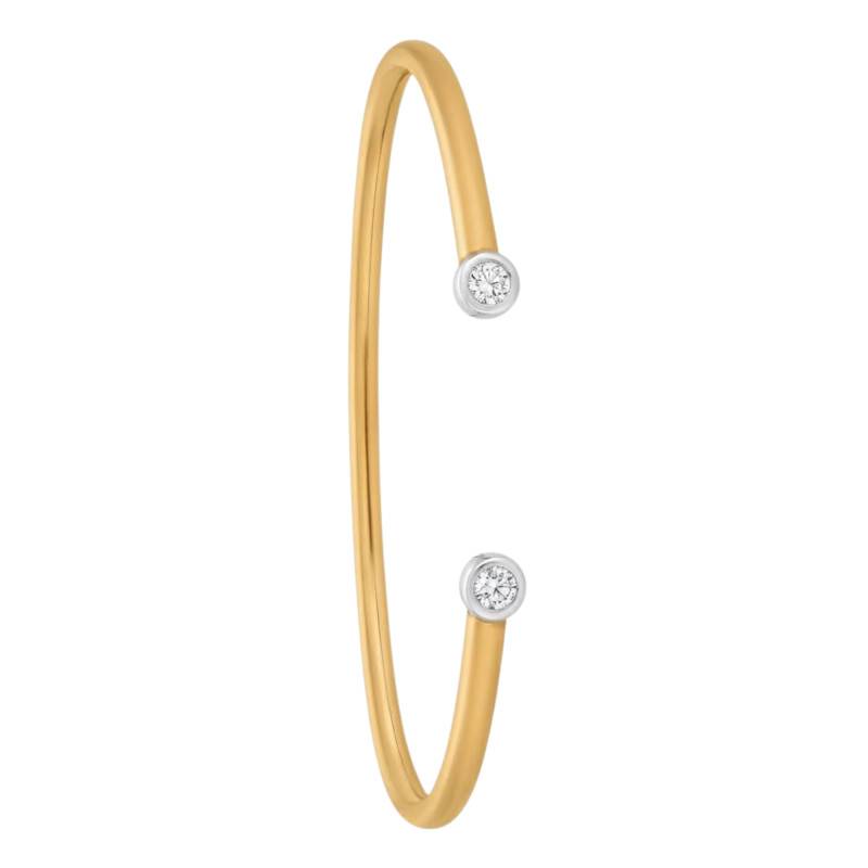 Bracelet Jonc Ouvert Flexible en 2 Ors 750 & Diamants 0,12 ct, Largeur 5 mm - Rosatella