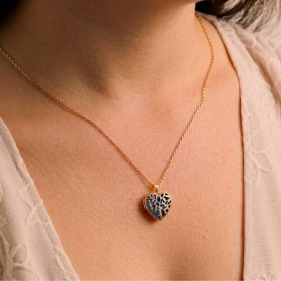 Blue Heart Photo Locket with Tree of Life in 375/1000 Yellow Gold - Emanessence