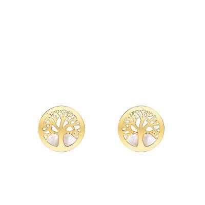 375 Yellow Gold & Mother-of-Pearl Tree of Life Stud Earrings - Emanessence