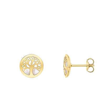 375 Yellow Gold & Mother-of-Pearl Tree of Life Stud Earrings - Emanessence