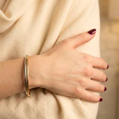 Bracelet Jonc Fil Rond Creux en 2 Ors 750, Dimensions 50 mm x 60 mm, Largeur 3 mm - Emanessence
