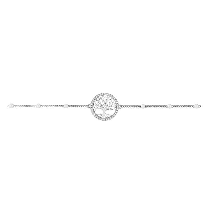 Bracelet Arbre de vie en Argent 925 & Oxydes de Zirconium Blancs, Longueur 16 cm ajustable - Artemis