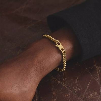 Rebel Steel Gold-Tone Steel Curb Chain Bracelet, 7,00 mm Thick, 16 cm, 18 cm or 20 cm Long - A2251-S02-39 - Thomas Sabo
