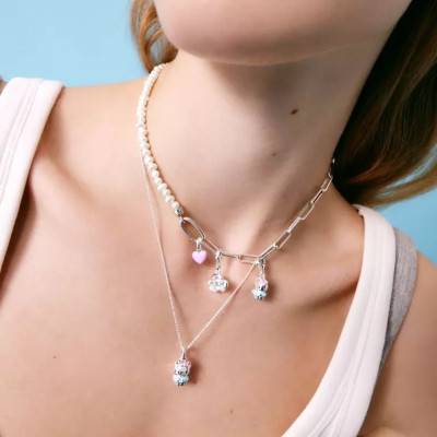 Hello Kitty Muffin Silver-Plated and Enamel Necklace, Adjustable 40 cm Length - KE2416-M06-7-L45v - Thomas Sabo