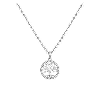 925 Silver Tree of Life Necklace with White Cubic Zirconia, Adjustable 42 cm Length - Artemis
