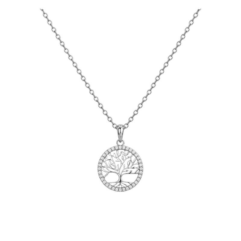 925 Silver Tree of Life Necklace with White Cubic Zirconia, Adjustable 42 cm Length - Artemis