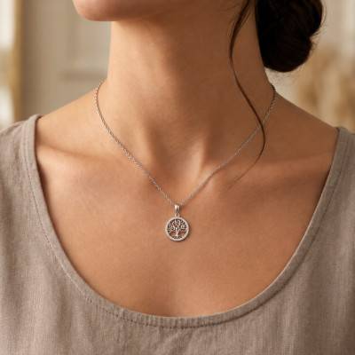 Collier Arbre de Vie en Argent 925 & Oxydes de Zirconium Blancs, Longueur 42 cm Ajustable - Artemis