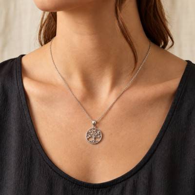 Collier Arbre de Vie en Argent 925 & Oxydes de Zirconium, Longueur 42 cm Ajustable - Artemis