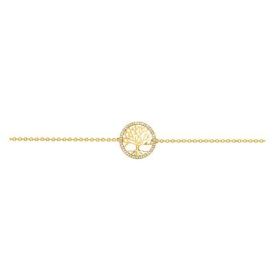 Bracelet Arbre de vie en Plaqué Or & Oxydes de Zirconium Blancs, Longueur 16 cm Ajustable - Naïades