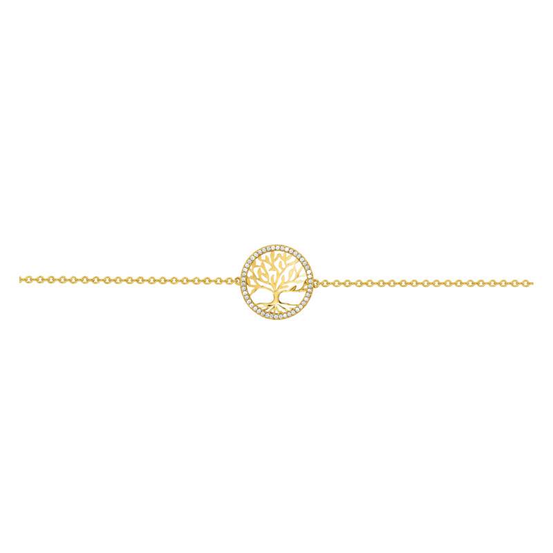 Bracelet Arbre de vie en Plaqué Or & Oxydes de Zirconium Blancs, Longueur 16 cm Ajustable - Naïades