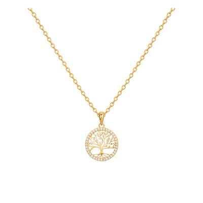 Collier Arbre de Vie en Plaqué or & Oxydes de Zirconium Blancs, Longueur 42 cm Ajustable - Naïades