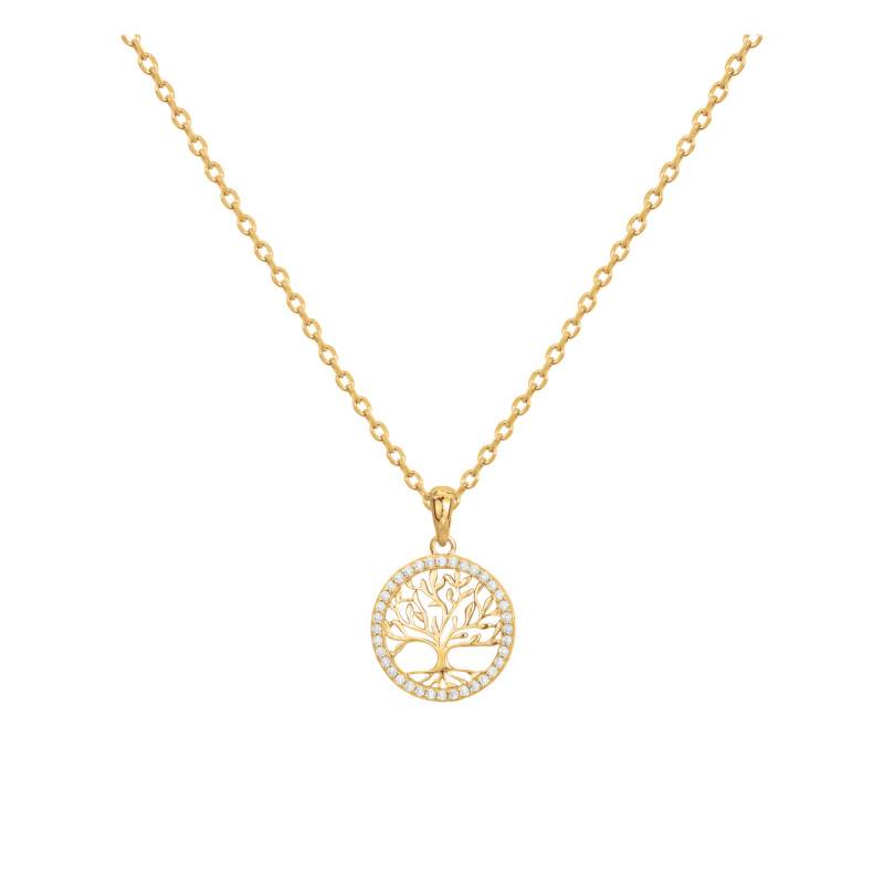 Collier Arbre de Vie en Plaqué or & Oxydes de Zirconium Blancs, Longueur 42 cm Ajustable - Naïades