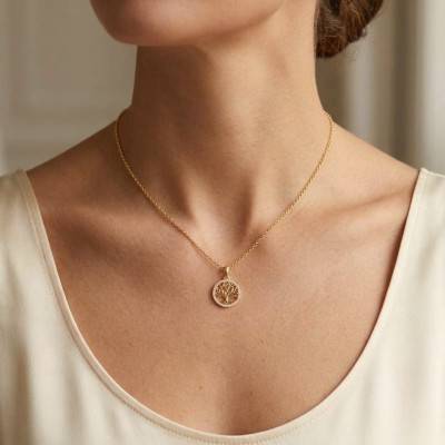 Gold-Plated Tree of Life Necklace with White Cubic Zirconia, Adjustable 42 cm Length - Naïades