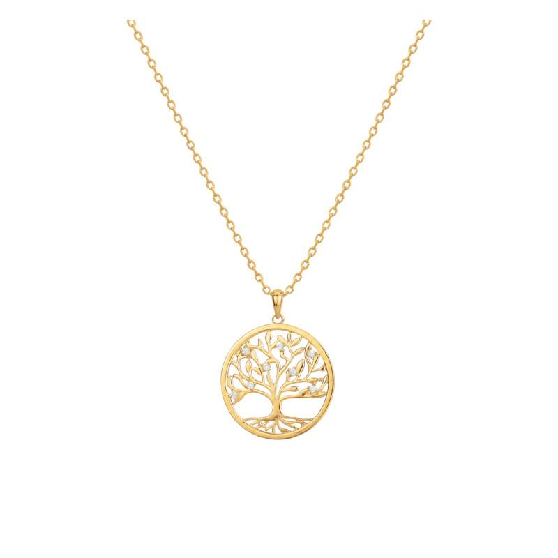 Collier Arbre de Vie en Plaqué or & Oxydes de Zirconium, Longueur 42 cm Ajustable - Naïades