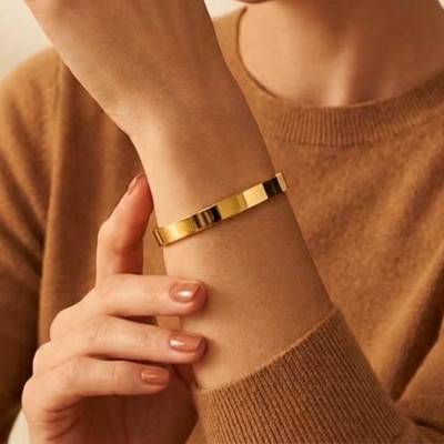 Flat Open Gold-Plated Bangle, 46 x 58 mm, 5 mm Wide - Naïades