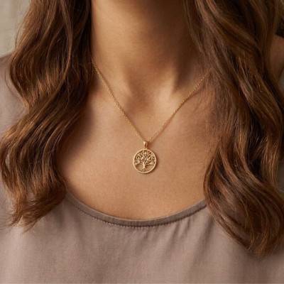 Collier Arbre de Vie en Plaqué or & Oxydes de Zirconium, Longueur 42 cm Ajustable - Naïades