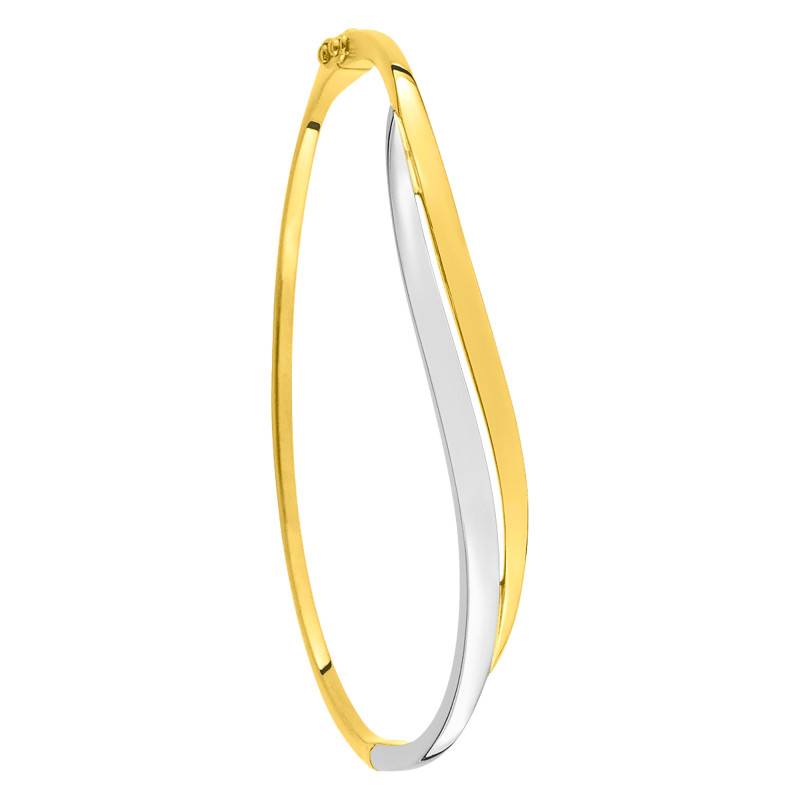Gold-Plated and Rhodium-Plated Metal Hinged Bangle Bracelet, 65 x 50 mm - Naïades